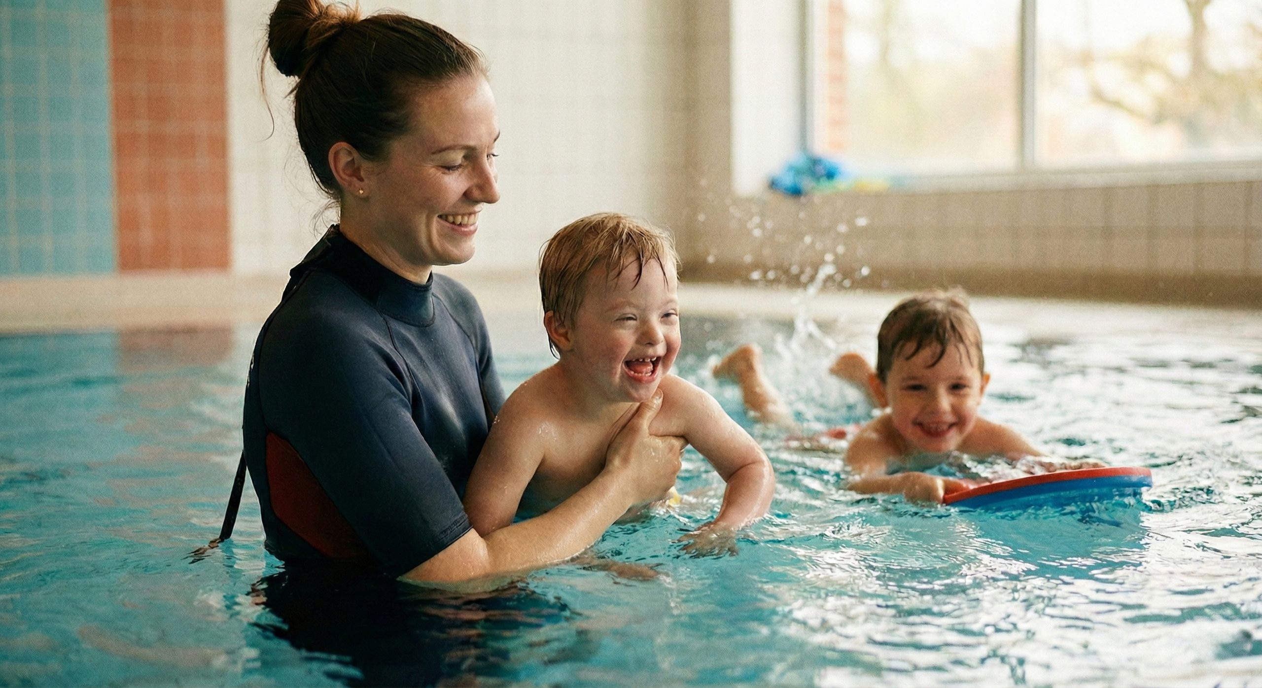 Schwimmlehrerin unterrichtet 2 Kinder