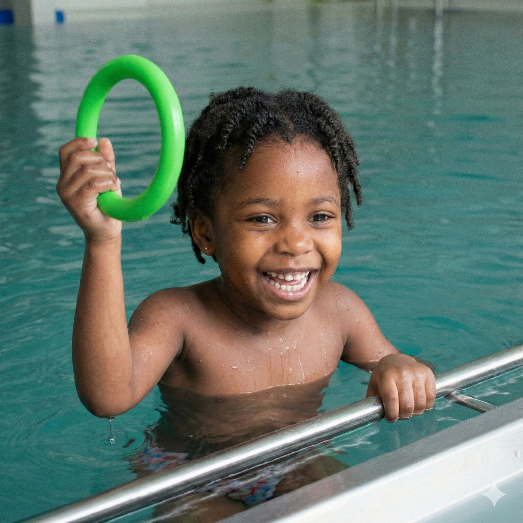 Schwimmkurs Homburg – Sicher Schwimmen lernen an der Uni: fröhliches Kind mit Tauchring